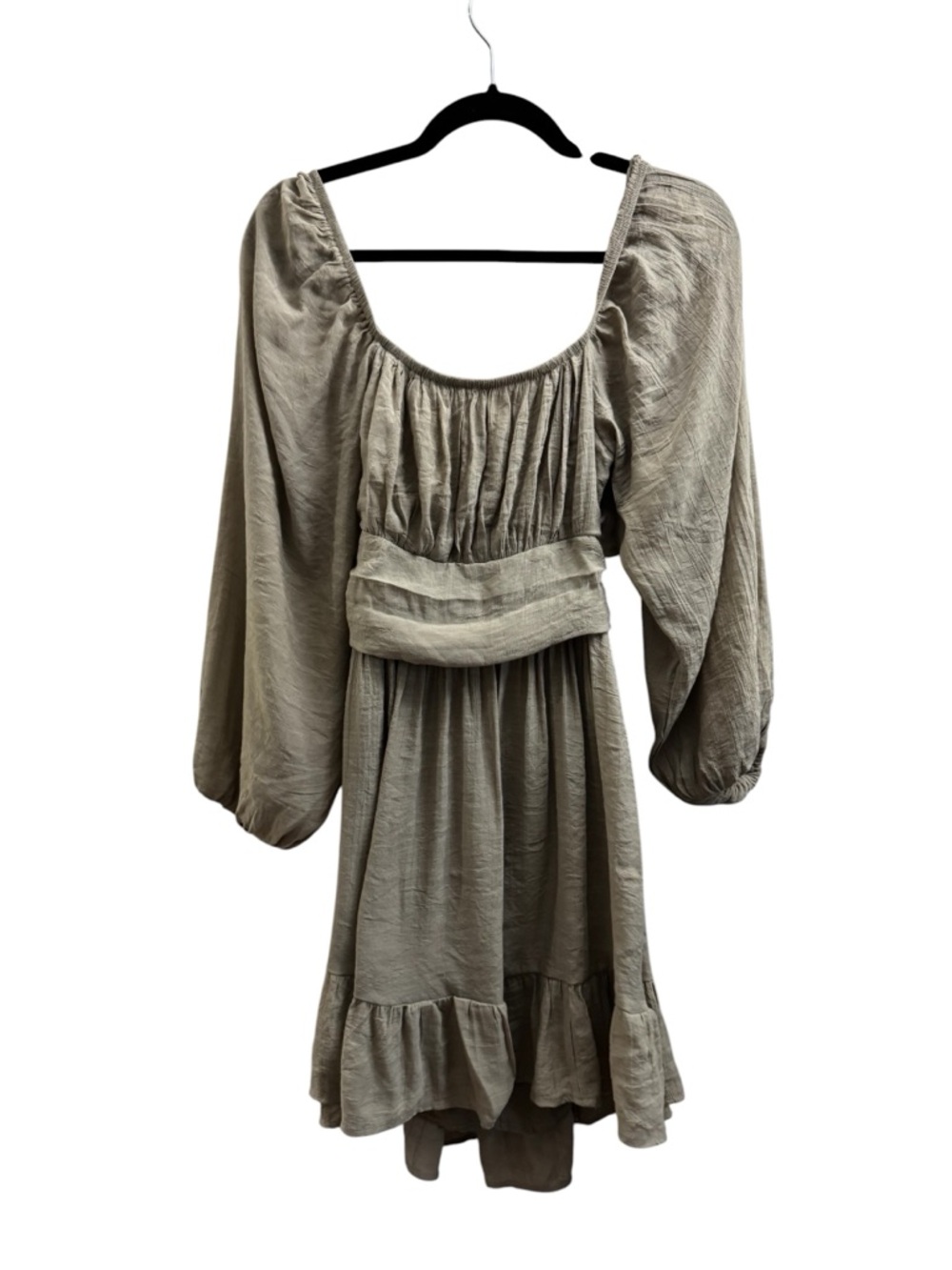 Boho Smocked Wide Band Waist Tie Back Taupe Dress